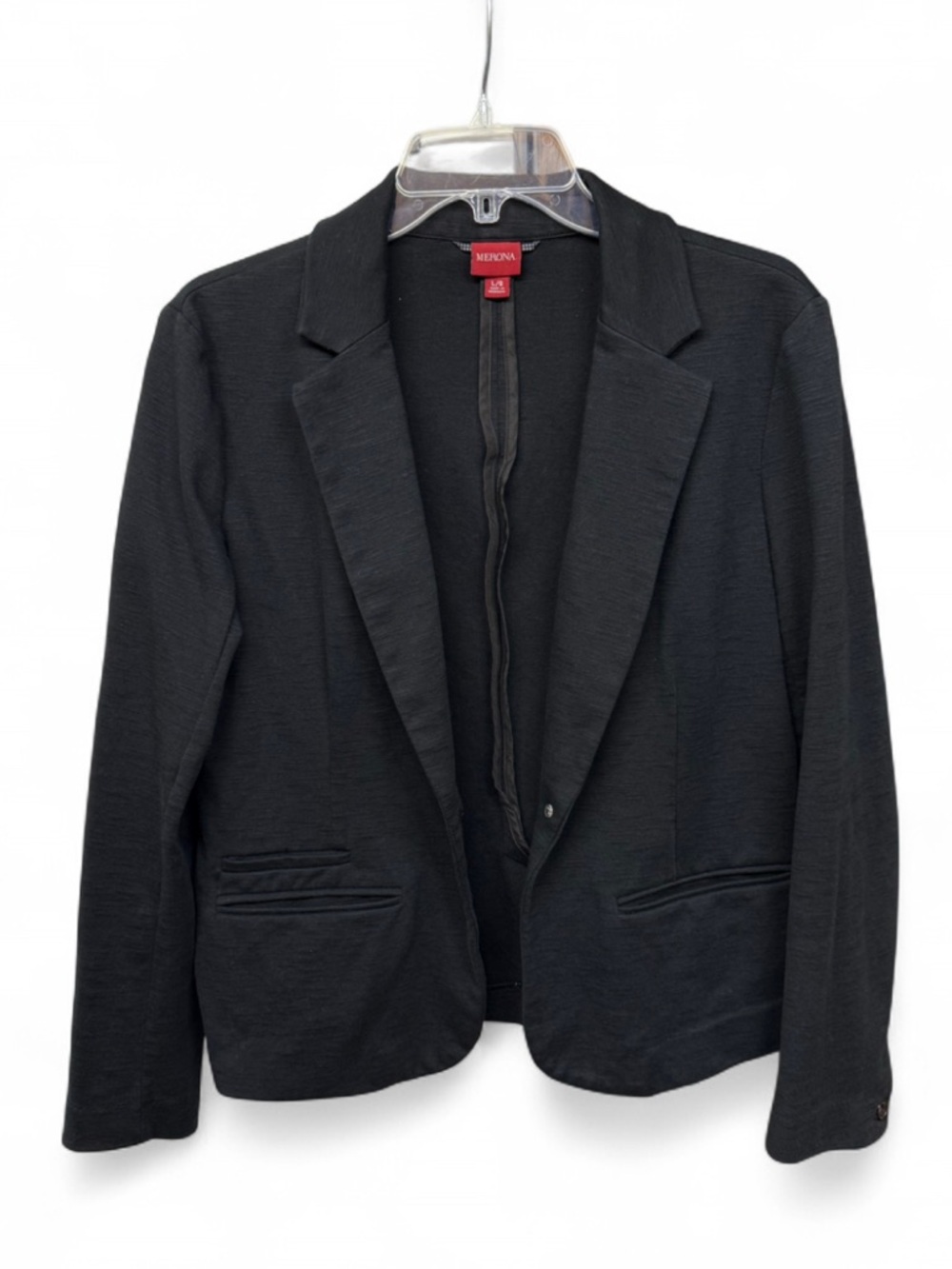 Merona Women’s Black Knit Blazer Size Large Single Button Professional Career